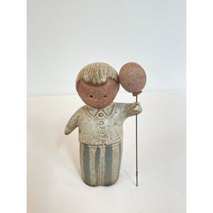 Vintage Lisa Larson Style Ceramic Boy with Balloon Figurine MCM Studio Pottery